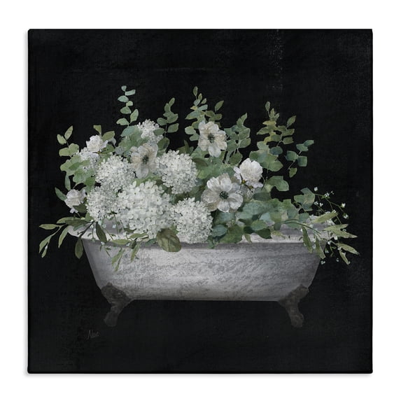 Stupell Industries French Country Floral Bath on Black Canvas Art, 17 x 17, by Nan
