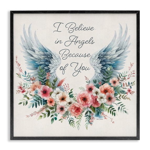 Stupell Industries French Country Floral Believe In Angels Black Framed Giclee Art, 12 x 12, by Nicole DeCamp