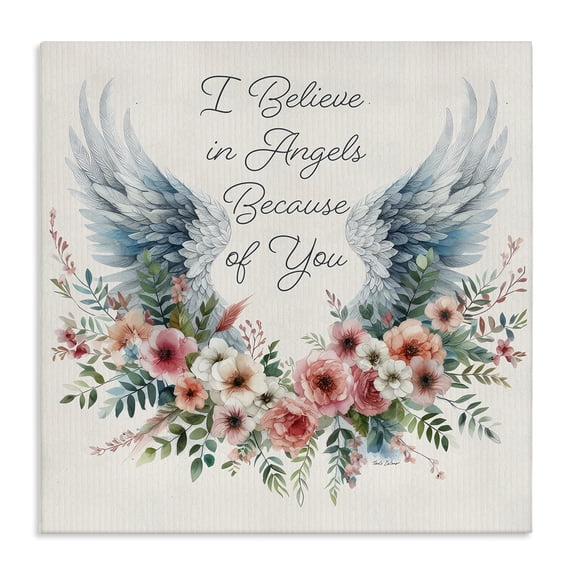 Stupell Industries French Country Floral Believe In Angels Canvas Art, 17 x 17, by Nicole DeCamp