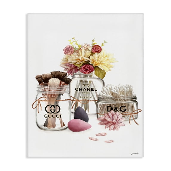 Stupell Industries French Country Florals in Fashion Jars Toiletries Canvas Art, 16 x 20, by Ziwei Li