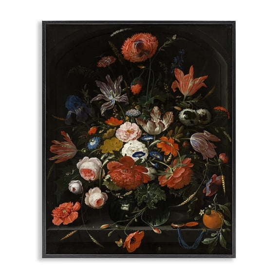 Stupell Industries French Country Flowers in a Glass Vase Black Framed Giclee Art, 11 x 14, by Abraham Mignon