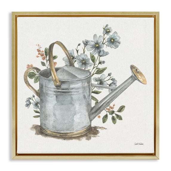 Stupell Industries French Country Garden Watering Can Gold Floating Frame Canvas Art, 25 x 25, by Leslie Trimbach