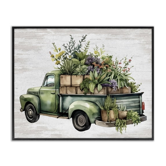 Stupell Industries French Country Greenery Filled Truck Black Framed Giclee Art, 30 x 24, by Lettered and Lined