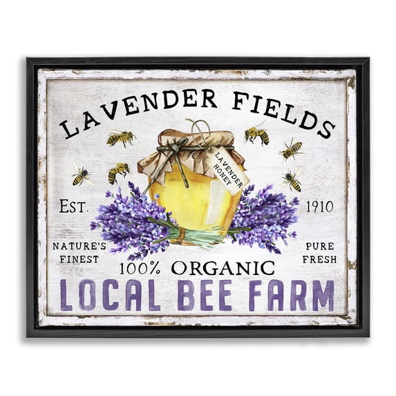 Stupell Industries French Country Lavender Fields Bee Farm Black Floating Frame Canvas Art, 21 x 17, by Creatif Belle