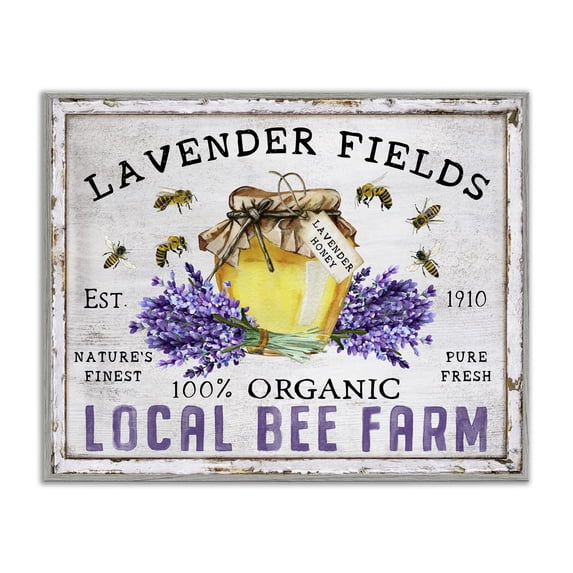 Stupell Industries French Country Lavender Fields Bee Farm Gray Framed Giclee Art, 20 x 16, by Creatif Belle