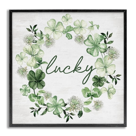 Stupell Industries French Country Lucky Clover Wreath Gray Framed Giclee Art, 17 x 17, by Lettered and Lined
