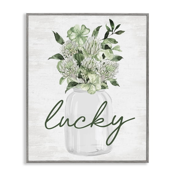 Stupell Industries French Country Lucky Spring Shamrocks Gray Framed Giclee Art, 16 x 20, by Lettered and Lined