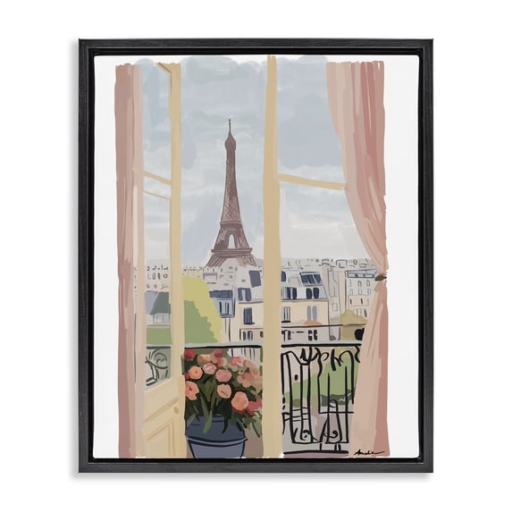 Stupell Industries French Country Parisian Window Overlook Black Floating Frame Canvas Art, 17 x 21, by Amelia Noyes
