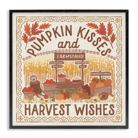 Stupell Industries French Country Pumpkin Kisses Fall Scene Black Framed Giclee Art, 24 x 24, by Laura Marshall