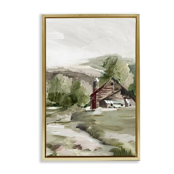 Stupell Industries French Country Rural Cabin Farmland Gold Floating Frame Canvas Art, 17 x 25, by Lera