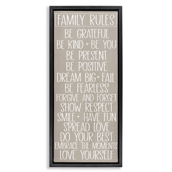 Stupell Industries French Country Rustic Family Rules Black Floating Frame Canvas Art, 11 x 25, by SD Graphics Studio