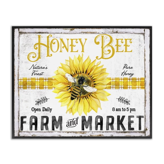 Stupell Industries French Country Rustic Honey Bee & Flower Black Framed Giclee Art, 14 x 11, by Creatif Belle