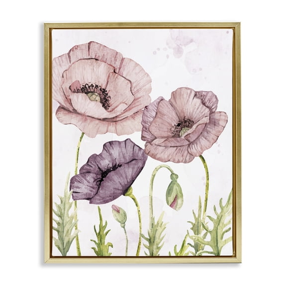 Stupell Industries French Country Soft Pastel Poppy Garden Gold Floating Frame Canvas Art, 17 x 21, by Kim Allen