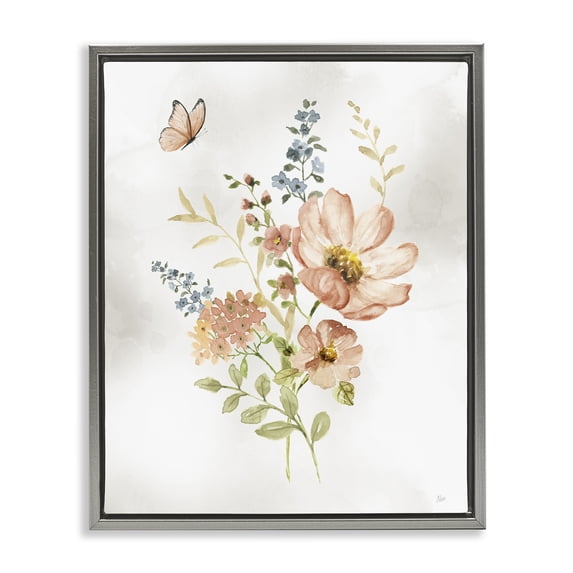 Stupell Industries French Country Soft Pink Flower Sprigs Gray Floating Frame Canvas Art, 25 x 31, by Nan