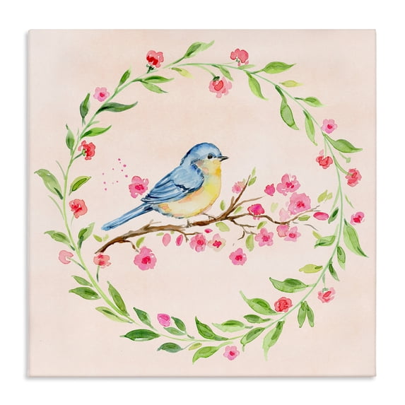 Stupell Industries French Country Spring Bird Wreath Perch Canvas Art, 24 x 24, by Elena Fay