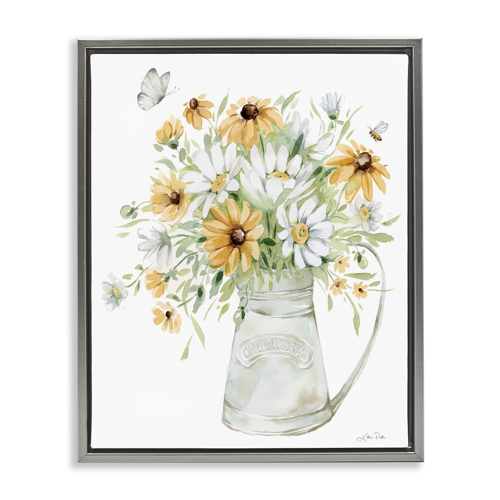 Stupell Industries French Country Sunflowers & Daisies Vase Gray ...