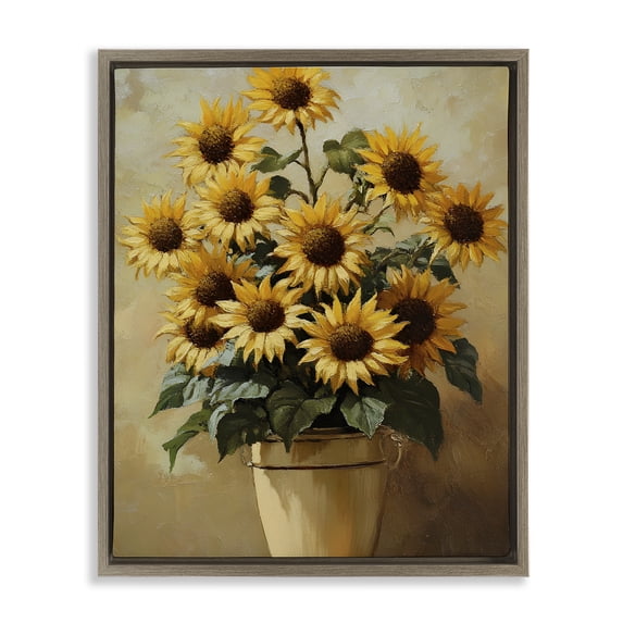 Stupell Industries French Country Sunny Sunflowers Arrangement Brown Floating Frame Canvas Art, 25 x 31, by Franklyn Gregory