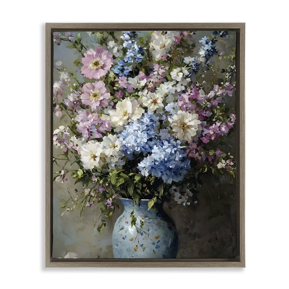 Stupell Industries French Country Traditional Cool Tone Bouquet Brown Floating Frame Canvas Art, 17 x 21, by Franklyn Gregory