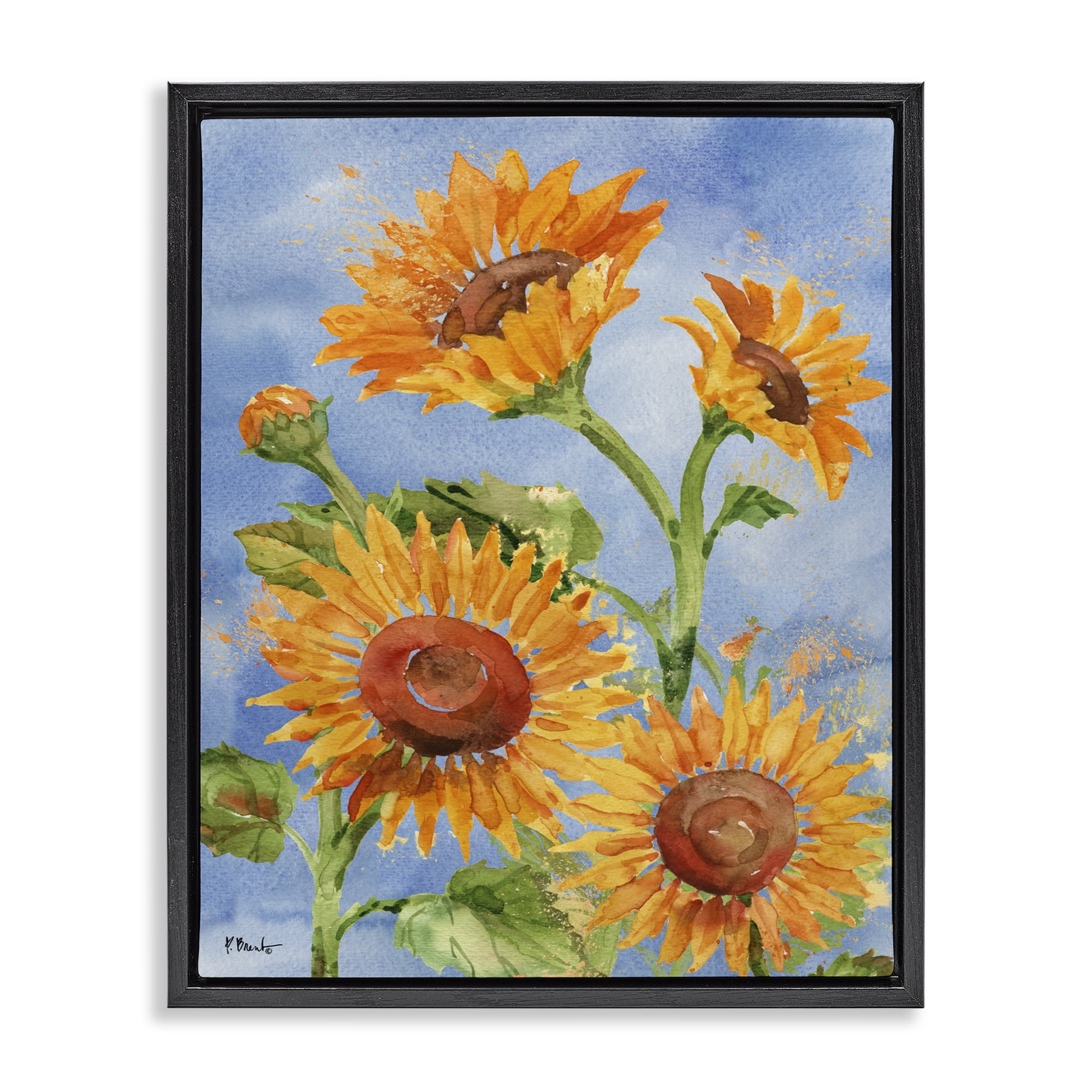 Stupell Industries French Country Watercolor Sunflowers on Blue Black ...
