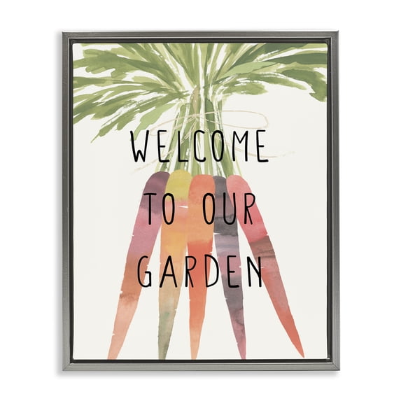 Stupell Industries French Country Welcome Garden with Carrots Gray Floating Frame Canvas Art, 17 x 21, by Annie Warren