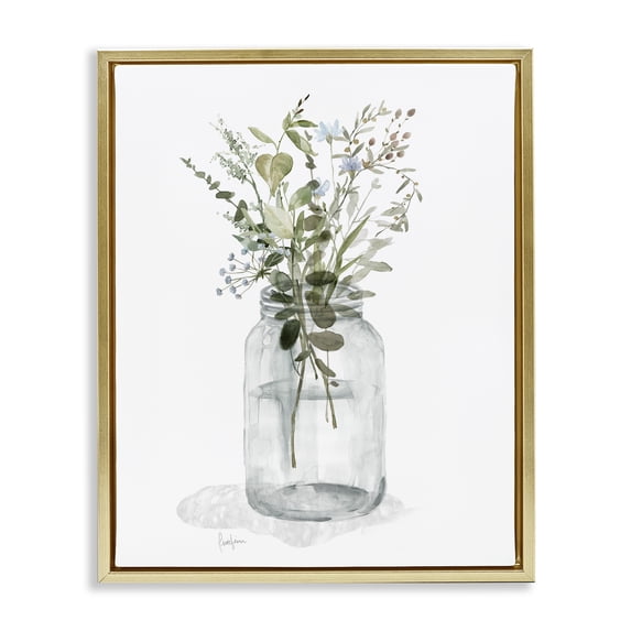 Stupell Industries French Country Wild Herbs in Jar Gold Floating Frame Canvas Art, 17 x 21, by Livi Finn