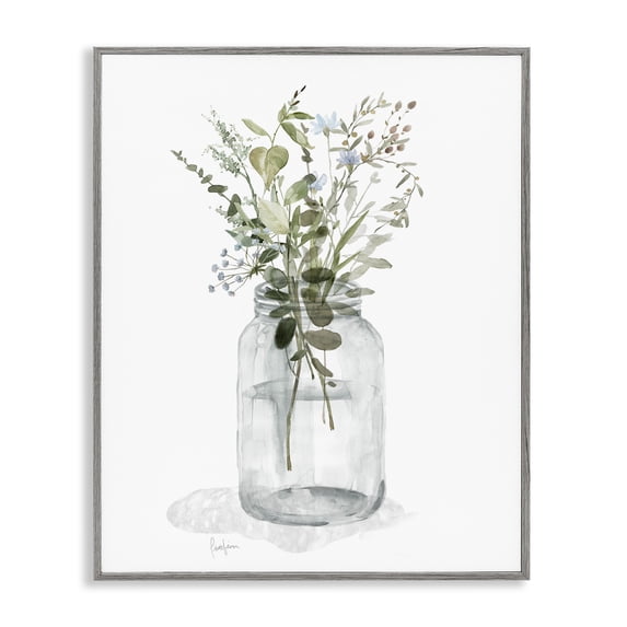 Stupell Industries French Country Wild Herbs in Jar Gray Framed Giclee Art, 11 x 14, by Livi Finn