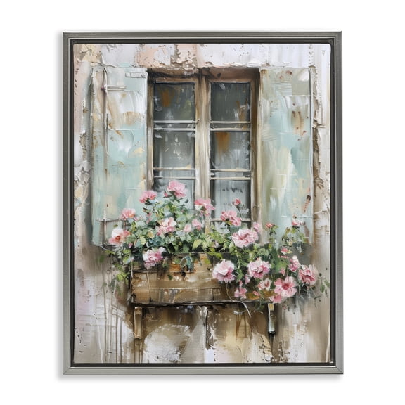 Stupell Industries French Country Window Floral Painting Gray Floater Framed Canvas Art Print Wall Art, 25 x 31