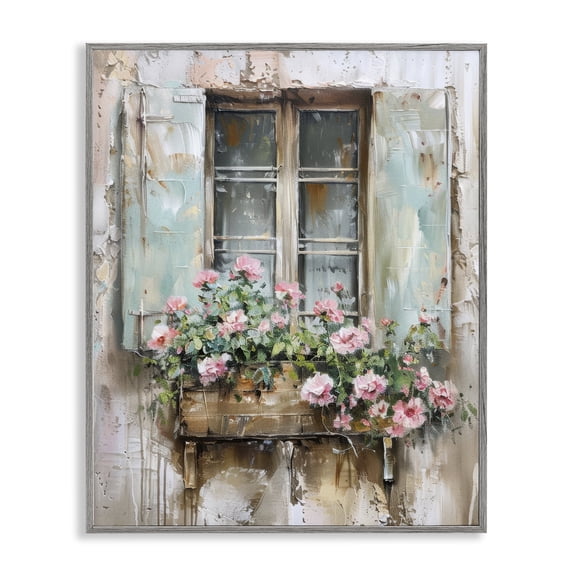 Stupell Industries French Country Window Floral Painting Gray Framed Art Print Wall Art, 16 x 20