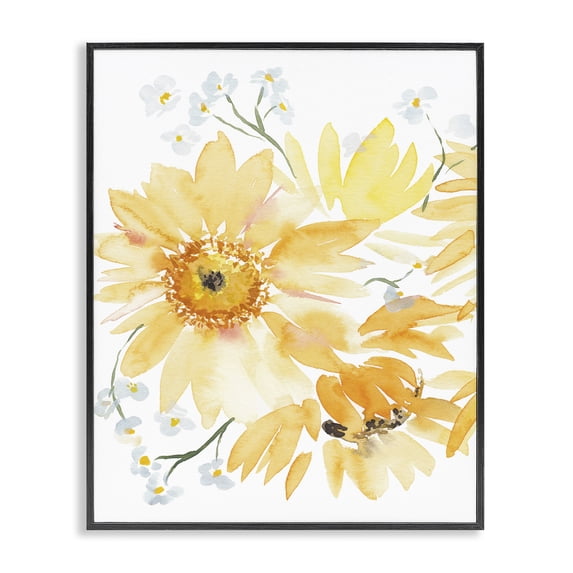 Stupell Industries French Country Yellow Brushed Flowers Black Framed Giclee Art, 11 x 14, by Amanda Cook