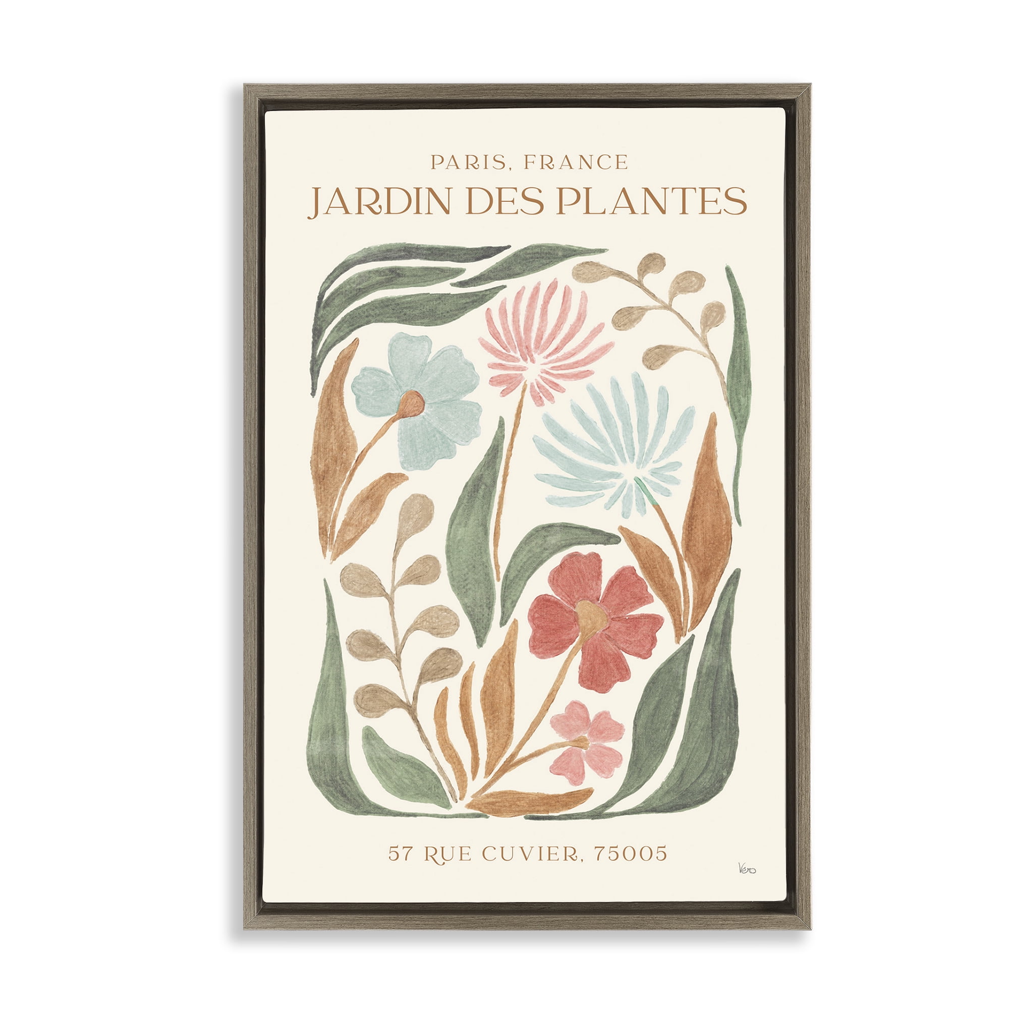 Stupell Industries French Exhibition Florals Botanical & Floral Painting Brown Floater Framed Art Print Wall Art, 21 x 31