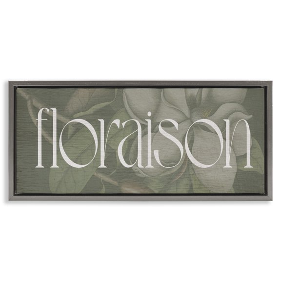 Stupell Industries French Floraison Bloom Gray Framed Floater Canvas Wall Art design by Lil' Rue, 14 x 31