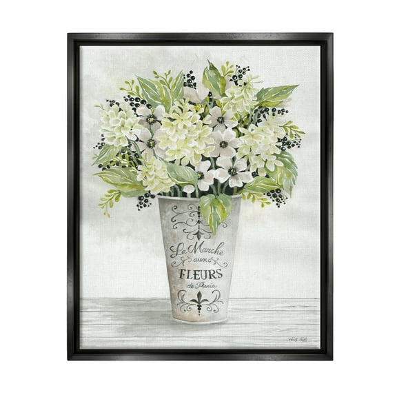 Stupell Industries French Floral Greenery Bouquet Parisian Charm Flowers Jet Black Framed Floating Canvas Wall Art, 16x20, by Cindy Jacobs