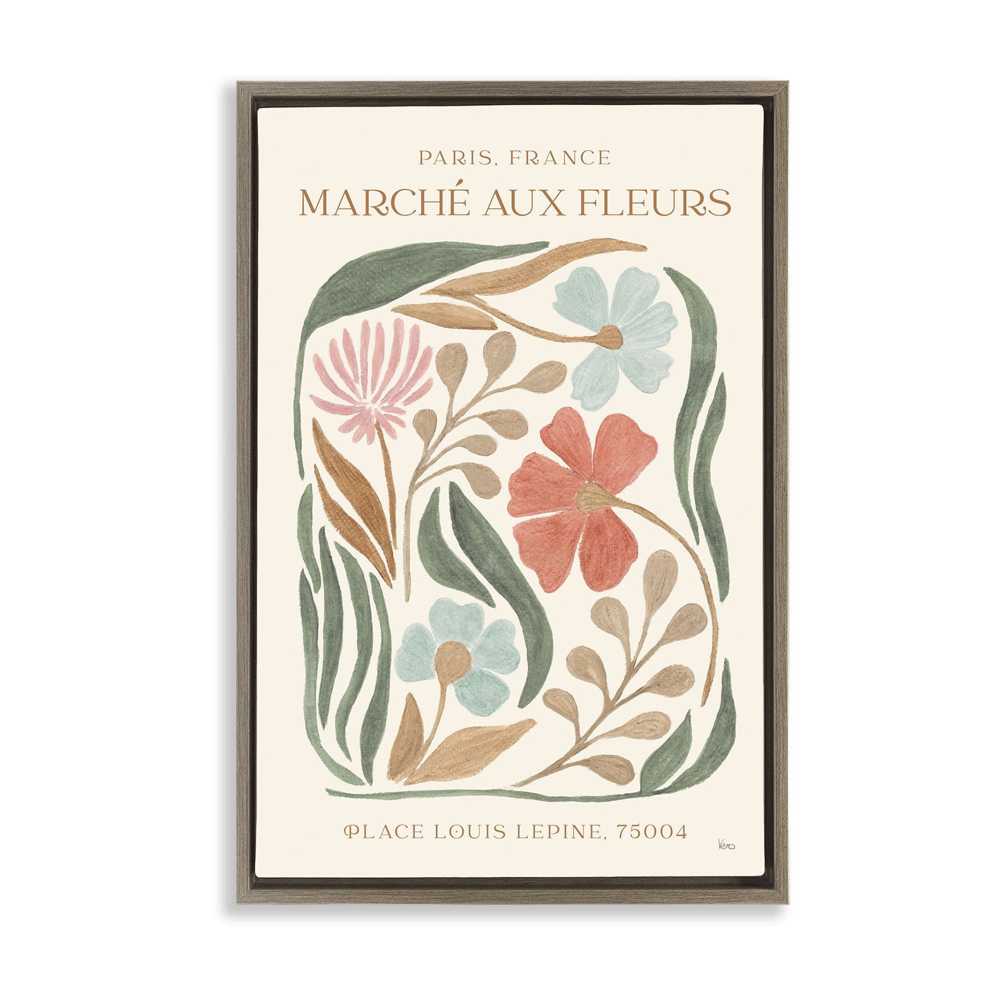 Stupell Industries French Floral Painting Botanical & Floral Painting Brown Floater Framed Art Print Wall Art, 17 x 25
