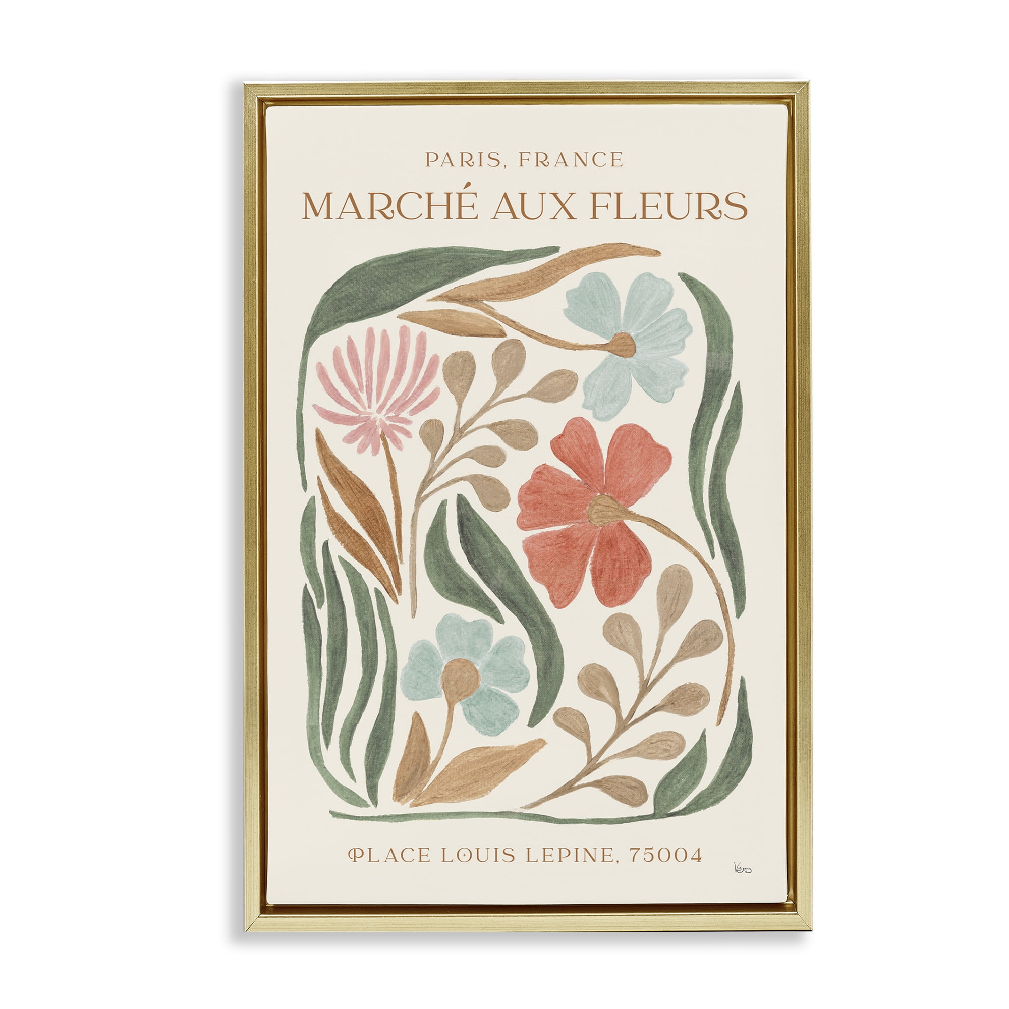 Stupell Industries French Floral Painting Botanical & Floral Painting Gold Floater Framed Art Print Wall Art, 21 x 31