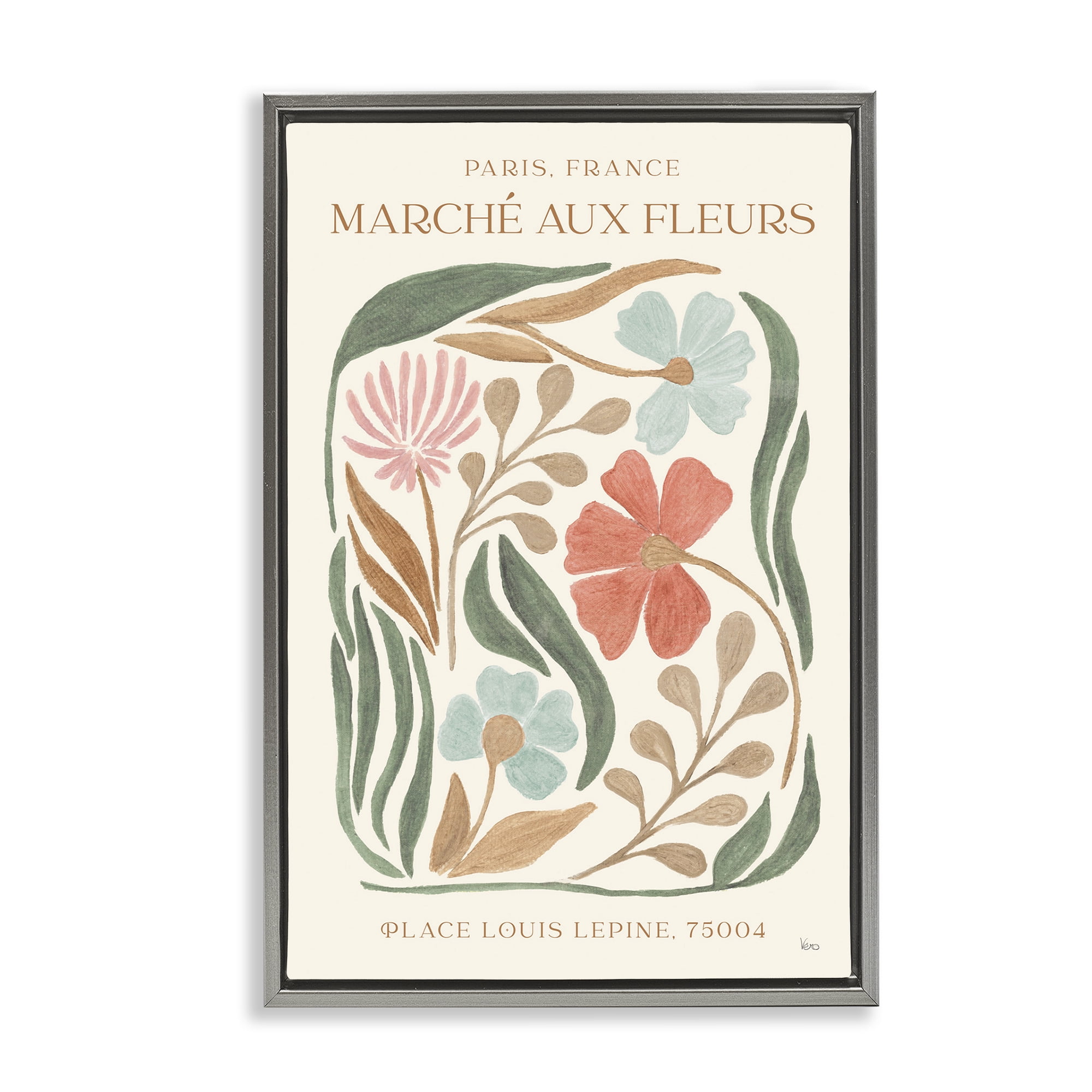 Stupell Industries French Floral Painting Botanical & Floral Painting Gray Floater Framed Art Print Wall Art, 21 x 31
