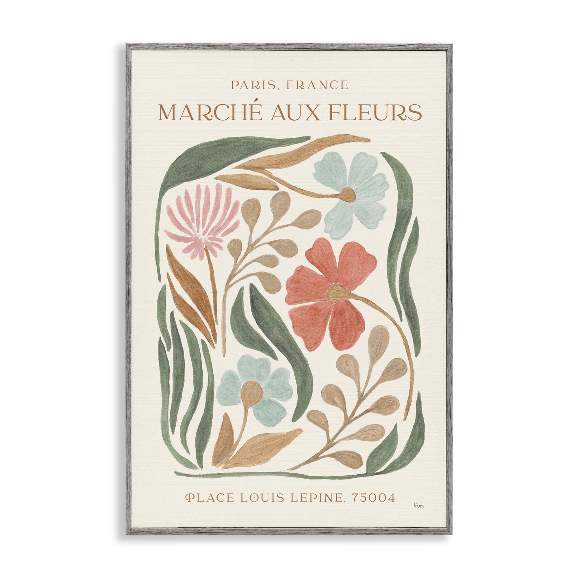 Stupell Industries French Floral Painting Botanical & Floral Painting Gray Framed Art Print Wall Art, 12 x 18