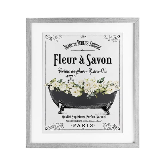 Stupell Industries French Flower Bathtub Gray Framed Print Under Glass design by Lettered and Lined, 21 x 17