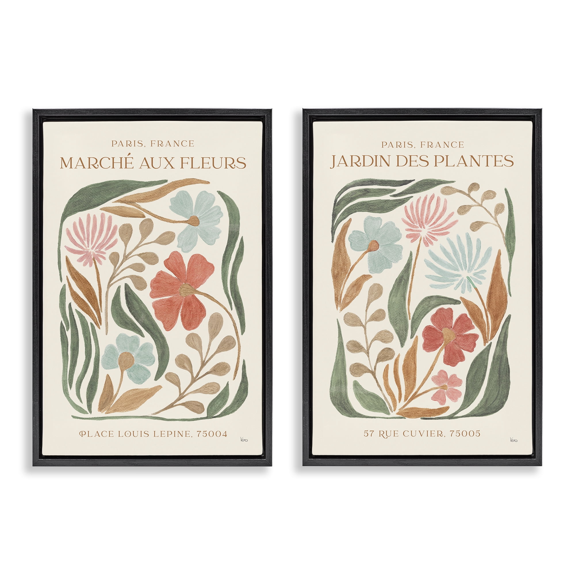 Stupell Industries French Flower Garden Market Plants & Flowers Painting Black Floater Framed Canvas Art Print Wall Art, 17 x 25, Set of 2