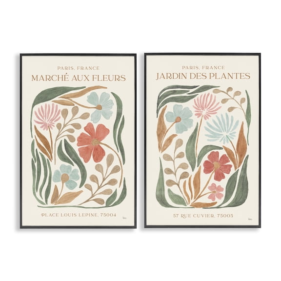 Stupell Industries French Flower Garden Market Plants & Flowers Painting Black Framed Art Print Wall Art, 12 x 18, Set of 2