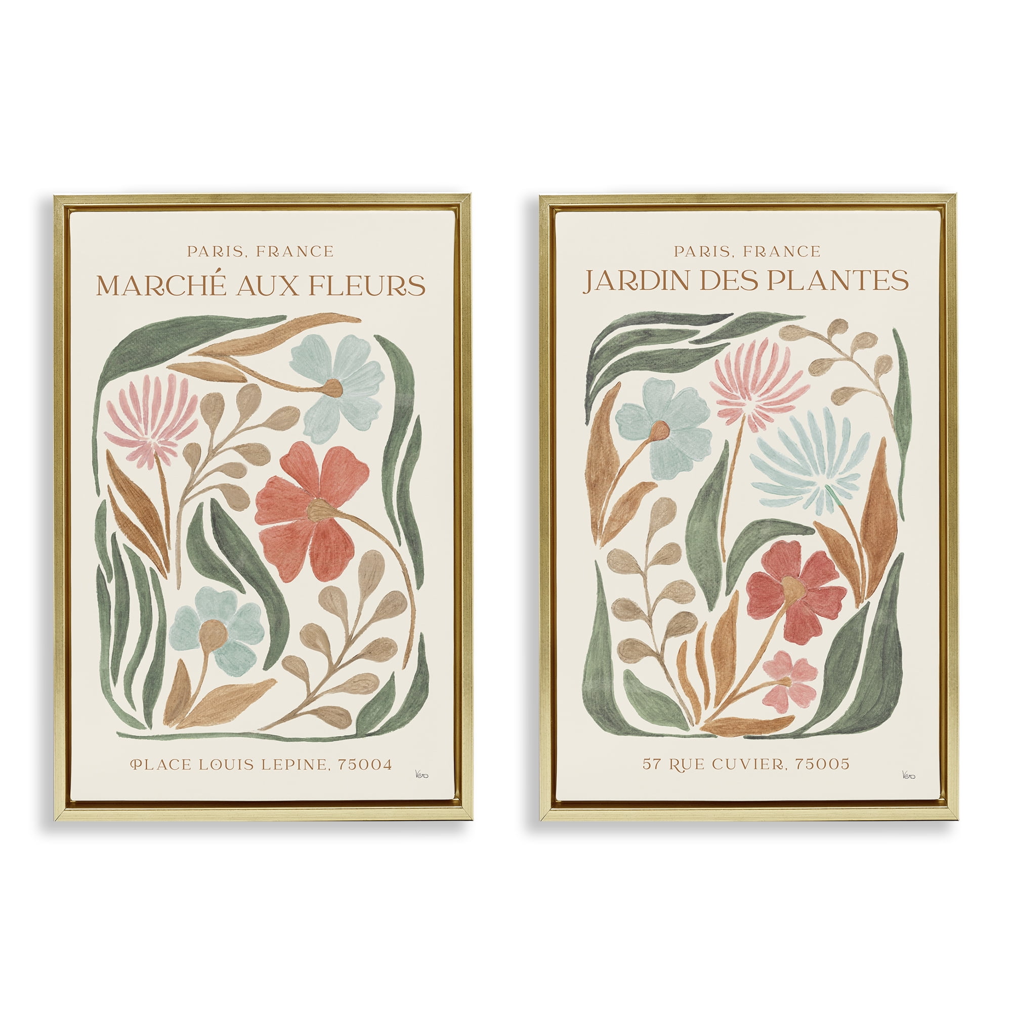 Stupell Industries French Flower Garden Market Plants & Flowers Painting Gold Floater Framed Canvas Art Print Wall Art, 17 x 25, Set of 2