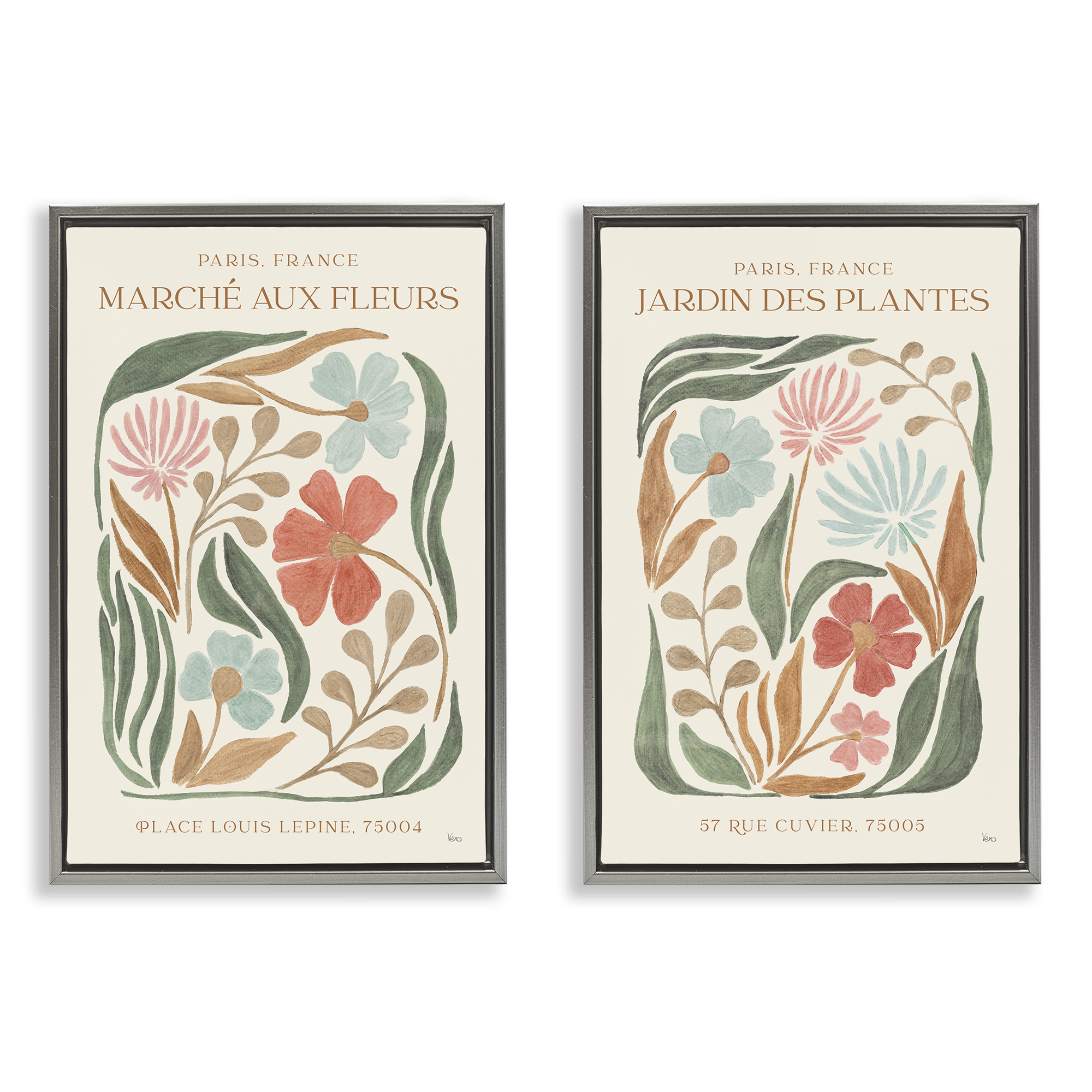 Stupell Industries French Flower Garden Market Plants & Flowers Painting Gray Floater Framed Canvas Art Print Wall Art, 21 x 31, Set of 2
