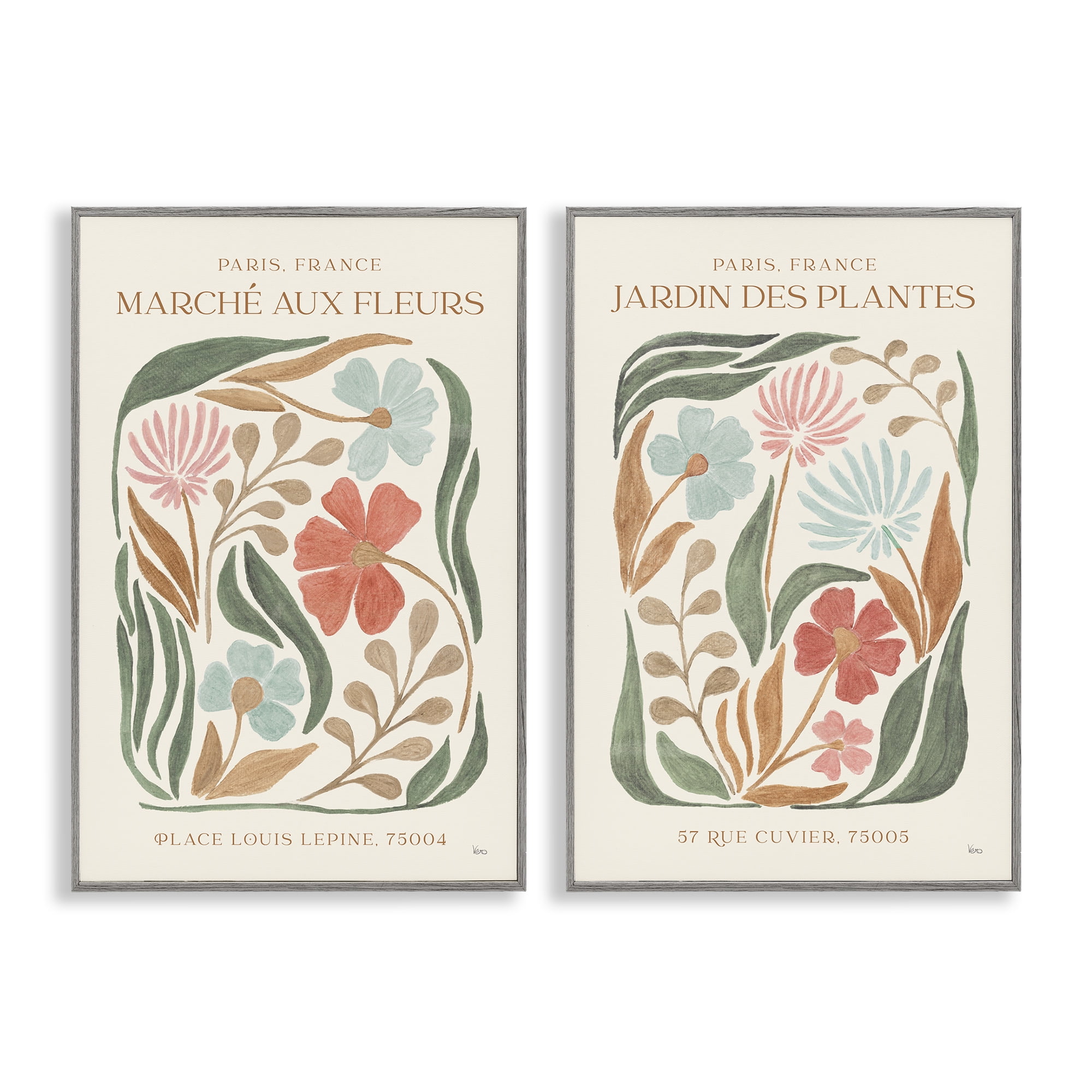 Stupell Industries French Flower Garden Market Plants & Flowers Painting Gray Framed Art Print Wall Art, 20 x 30, Set of 2