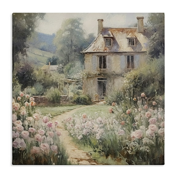 Stupell Industries French Garden Cottage Landscape Painting Gallery Wrapped Canvas Art Print Wall Art, 17 x 17