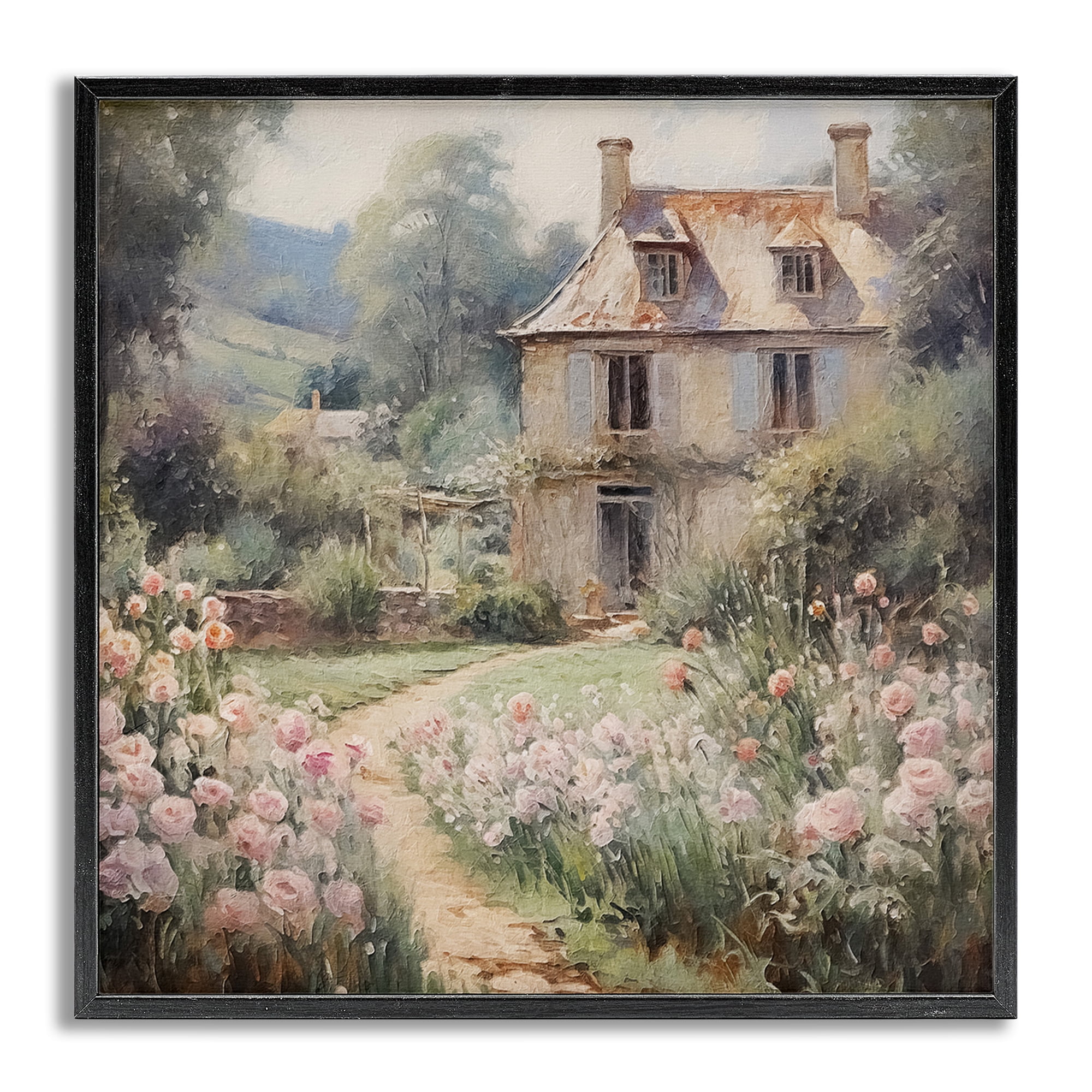 Stupell Industries French Garden Cottage Landscape Painting Gray Framed Art Print Wall Art, 12 x 12