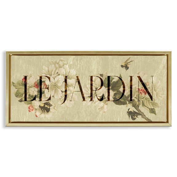 Stupell Industries French Garden Vintage Gold Framed Floater Canvas Wall Art design by Lil' Rue, 11 x 25