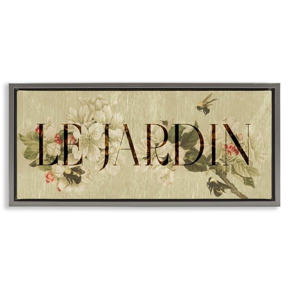 Stupell Industries French Garden Vintage Gray Framed Floater Canvas Wall Art design by Lil' Rue, 11 x 25