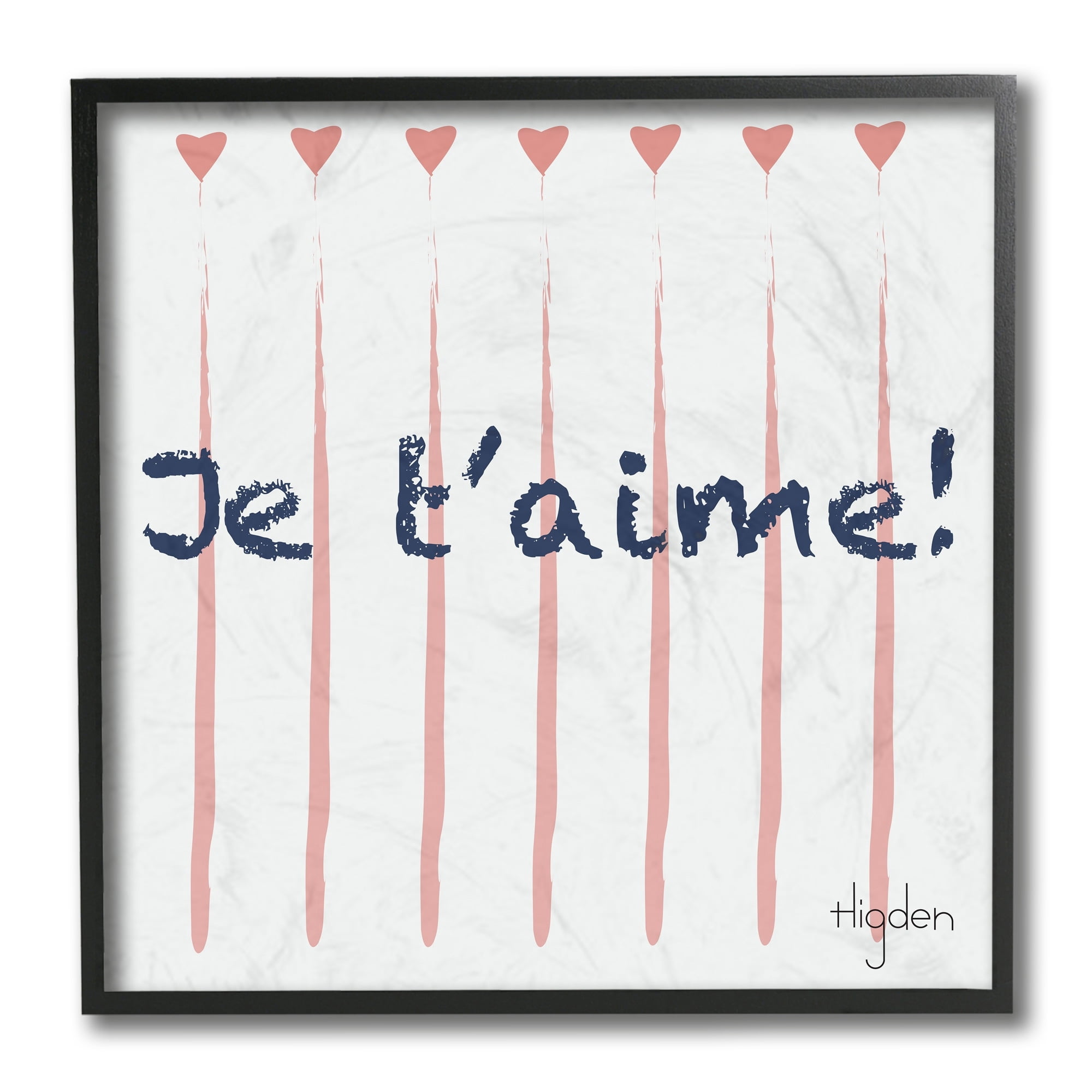 Stupell Industries French Je T'aime Love Phrase Pink Hearts Black Framed by Mark Higden