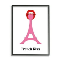 Stupell Industries French Kiss Red Lips over Pink Eifel Tower Abstract Painting Black Framed Art Print Wall Art, 11 x 14