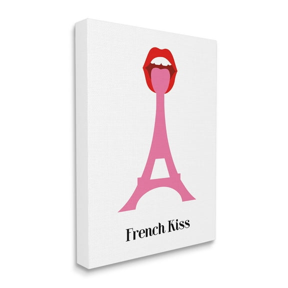 Stupell Industries French Kiss Red Lips over Pink Eifel Tower Abstract Painting Gallery Wrapped Canvas Print Wall Art, 16 x 20