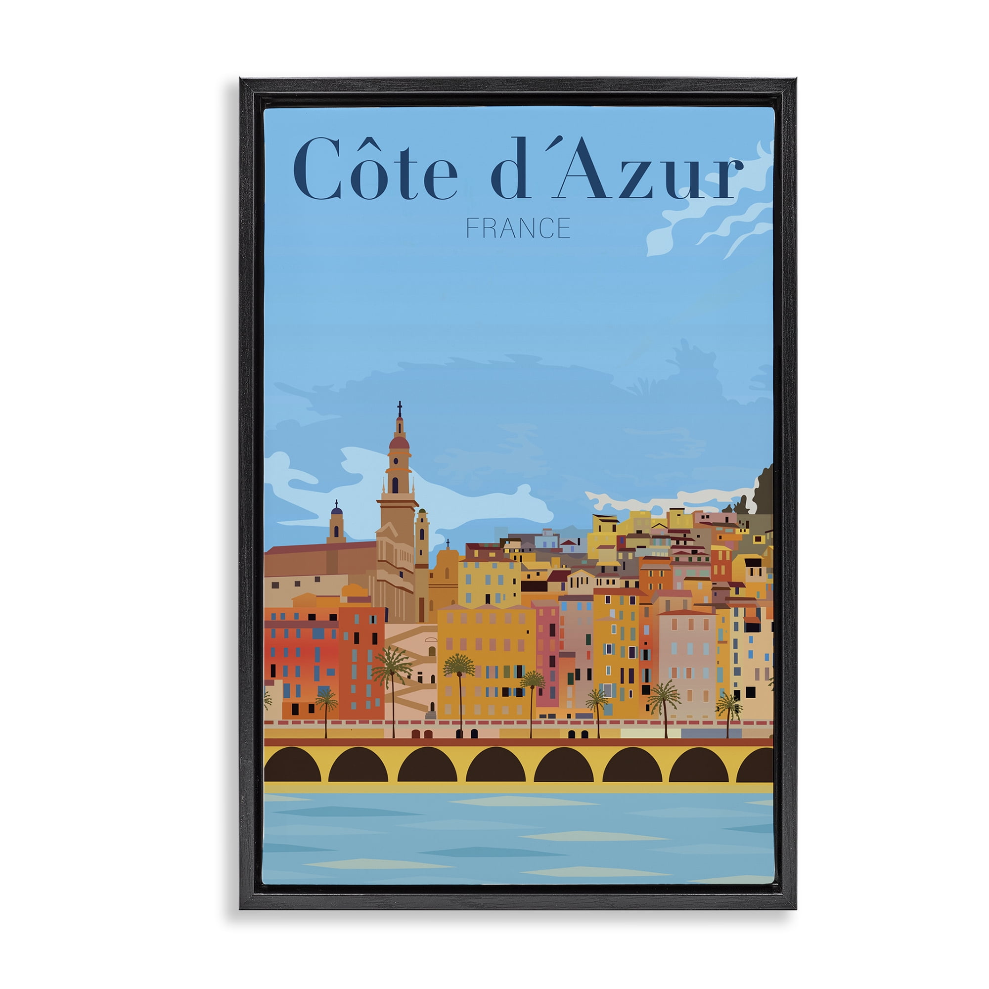 Stupell Industries French Landmark River Cities & Countries Painting Black Floater Framed Canvas Art Print Wall Art, 17 x 25